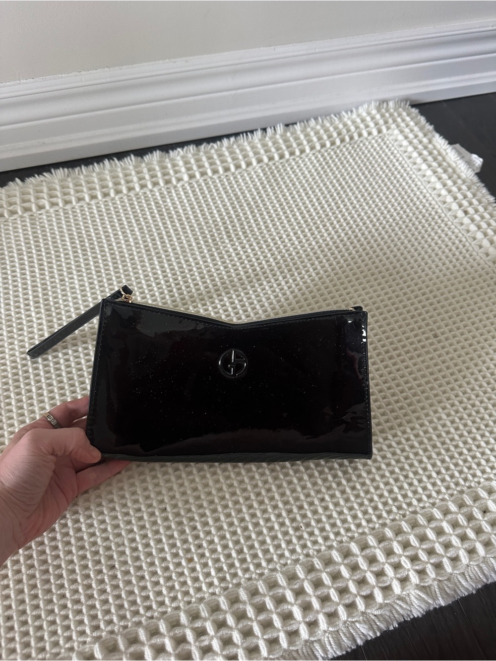 Giorgio Armani Black Patent Leather Wristlet Clutch